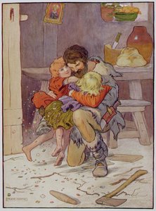 Hansel and Gretel return, illustration from 