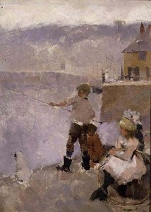 Fishing on the Quay by Frank Bramley