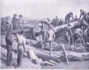 Getting a gun over a nasty place (illustration from After Pretoria: The Guerilla War, 1902) by Frank Dadd