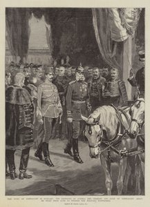 The Duke of Connaught in Hungary, the Emperors of Austria and Germany and Duke of Connaught about to start from Guns to Witness the Military Manoeuvres