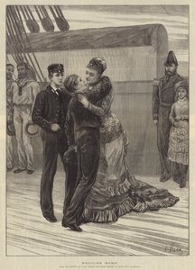 Welcome Home! HRH the Princess of Wales meeting the Royal Princes on Board HMS Bacchante by Frank Dadd