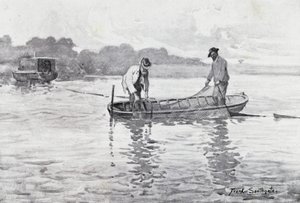 Norfolk Broads: Hauling up the Eel-Pods by Frank Southgate
