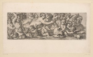 Bacchus with Satyr, Nereid, and Putti in the Water (series title: Mythological Figures by the Water) by François Bignon (attributed to)