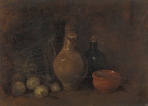 Still Life with Four Fruits, Glass and Earthenware by François Bonvin