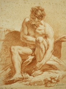 A Seated Nude with a Staff, a Relief with Putti to the Left