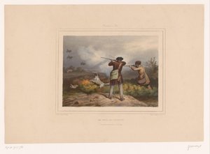 Two Hunters Shooting at Partridges (series title: Hunters with Guns)