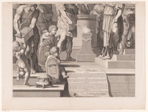 Mars Plunges His Sword into the Flames Before a Temple (Lower Part) by François de Poilly (I)
