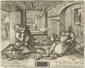 Shoemaker and His Wife Drinking Beer in a Room by Frans Hogenberg