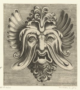 Mask with Sagging Cheeks, Two Pointed Lower Teeth, and a Tuft of Curls Resting on the Bridge of the Nose by Frans Huys