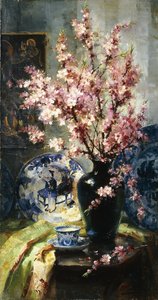 Apple Blossoms and Blue and White Porcelain on a Table