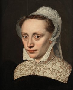 Portrait of a Lady, Bust-Length, in Black Costume with a White Lace Collar and Headdress by Frans Pourbus the Elder