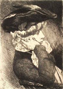 Bust of a Seated Young Lady with Hat, Sharp Profile