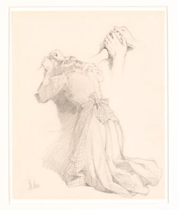 A Page with Five Pencil Sketches. Female Figures. Study of Hands.