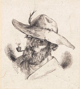 Head of a Bearded Man with a Wide-Brimmed Hat and Pipe
