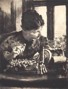 Lace maker by the window