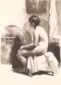Nude Female Model Sitting in a Room
