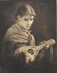 Young Girl with Mandolin by Frans Schwartz