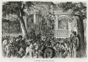 The Volks Prater: popular part of the main Prater, offering numerous distractions, circus, orchestra and puppet show. Engraving by Kollarz, to illustrate the story Vienna and its suburbs, by M. Newlinski, in 1881, published in the Tour du monde by Franz (after) Kollarz