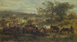Horses at a Trough