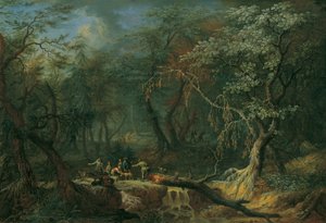 Forest Landscape with Fallen Tree and Hunters