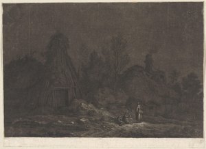 Moonlit Scene with Figures in Front of a Hut (XII Views of Normandy)