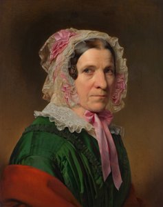 Portrait of an Older Lady with Lace Cap and Pink Ribbons by Franz Eybl