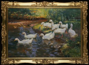 Duck Family (Ducks with Ducklings by the Stream)