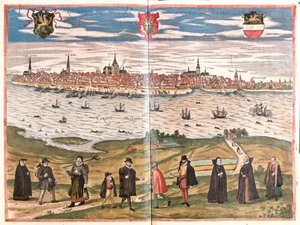 General view of Rostock, Germany (engraving)