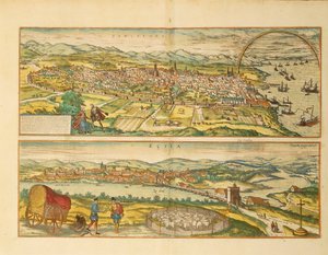 Map of Barcelona and Ecija from Civitates Orbis Terrarum by Georg Braun by Franz Hogenberg