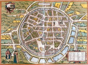 Town map of Freiberg, Germany (etching)
