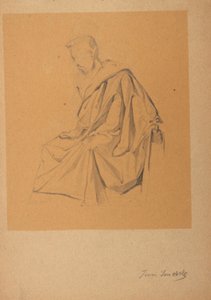 Figure Study of a Seated Man Draped in a Cloth, Facing Left by Franz Jaschke