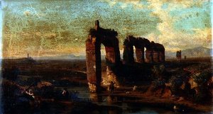 View of the Claudian Aqueduct in the Roman Campagna by Franz Jnr Knebel