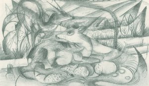 Stag and Doe in Primeval Landscape