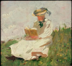 Woman Reading in Green