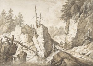 Swiss Mountain Landscape with Small Bridge Spanning a Brook by Franz Schutz