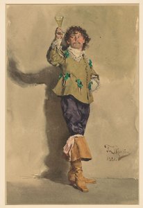 Man in Louis XIII Attire, Standing Full-Length, Three-Quarters to the Right, Raising a Glass of Wine by Franz Skarbina