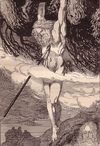 Odin Hanging on the World-Tree. Illustration for The Edda: Germanic Gods and Heroes by Hans von Wo