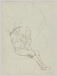 A Seated Italian Shepherd with a Small Child on His Lap by Franz Theobald Horny