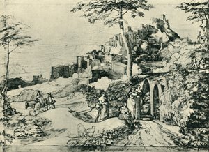 Women by a water fountain at Olevano, near Rome, Italy by Franz Theobald Horny