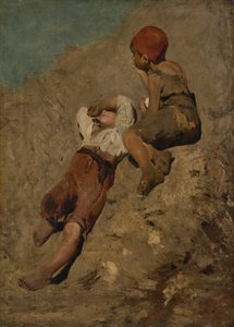 Two Peasant Boys on a Slope by Franz von Lenbach