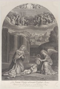 The Virgin Mary Adoring the Christ Child, an Angel Holding a Crown of Thorns at Right by Frédéric Horthemels