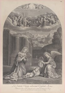 The Virgin Mary Adoring the Christ Child, an Angel Holding a Crown of Thorns at Right by Frédéric Horthemels