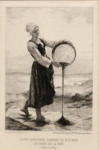 A Young Bretonne Winnowing Buckwheat at the Seaside, engraved by Cadart in 1874