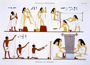 Spinning Thread and Weaving, from a Rare Record of Frescoes from Thebes, recorded 1819-1822 on his second visit to Egypt by Frederic Cailliaud by Frederic Cailliaud
