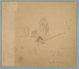 A Thatch Roof and a Tiled Roof with Tree Tops in a Mountainous Landscape near Chimborazo, Ambato, Ecuador, June 17, 1857 by Frederic Edwin Church