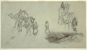 Camels and Riders; Sailboat, 1868