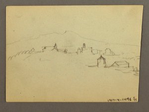 Church Tower Adjoining Buildings, Possibly 1868-69 by Frederic Edwin Church