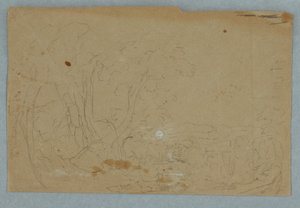Cloudy sky over hilly landscape; Verso: Full moon reflected in a brook, 1845–50