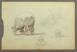 Covered Wagon, Three Studies of a Woman, possibly 1868 by Frederic Edwin Church