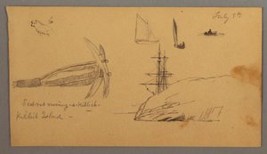 Dog, Sailboat Studies, Anchor, Cliffs, possibly July 8, 1859
